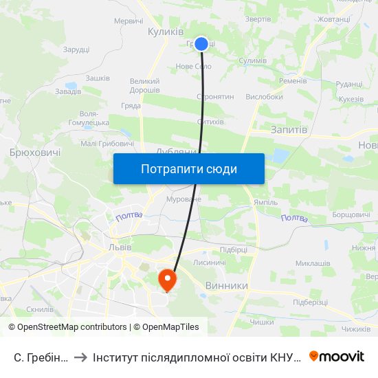 С. Гребінці to Інститут післядипломної освіти КНУБА map