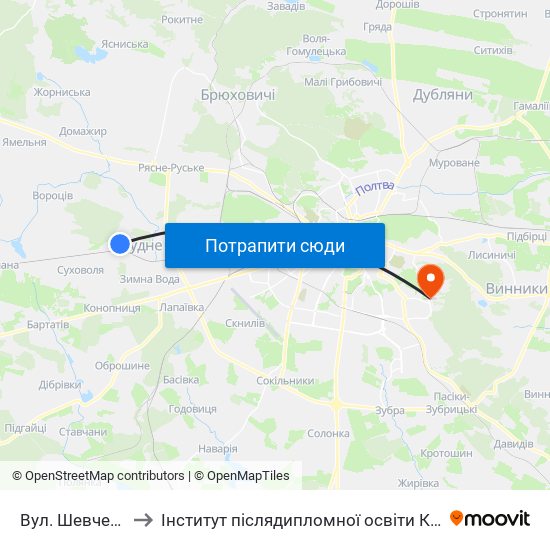 Вул. Шевченка to Інститут післядипломної освіти КНУБА map