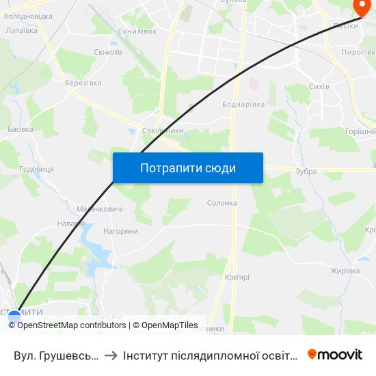 Вул. Грушевського to Інститут післядипломної освіти КНУБА map