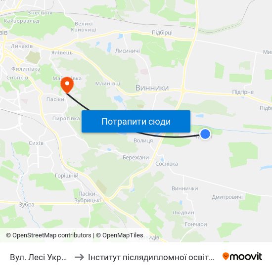 Вул. Лесі Українки to Інститут післядипломної освіти КНУБА map