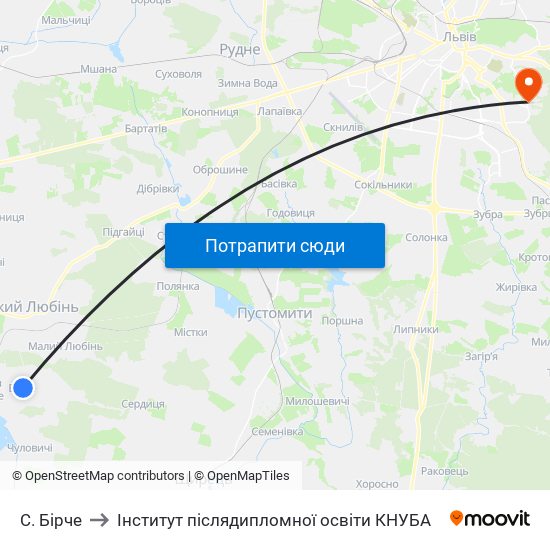 С. Бірче to Інститут післядипломної освіти КНУБА map