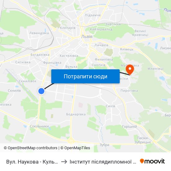 Вул. Наукова - Кульпарківська to Інститут післядипломної освіти КНУБА map