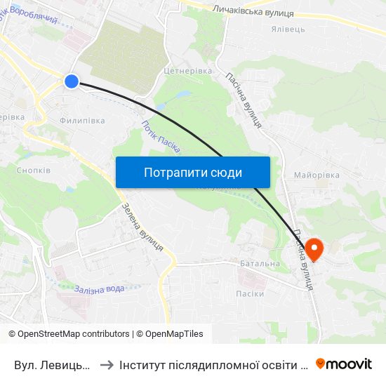 Вул. Левицького to Інститут післядипломної освіти КНУБА map