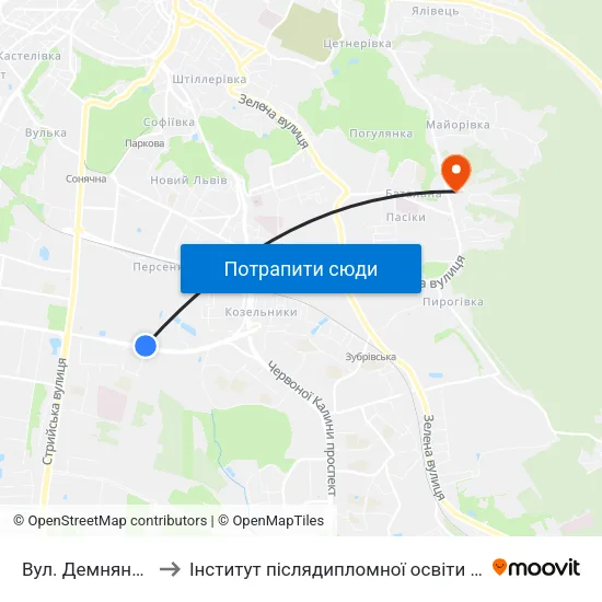 Вул. Демнянська to Інститут післядипломної освіти КНУБА map