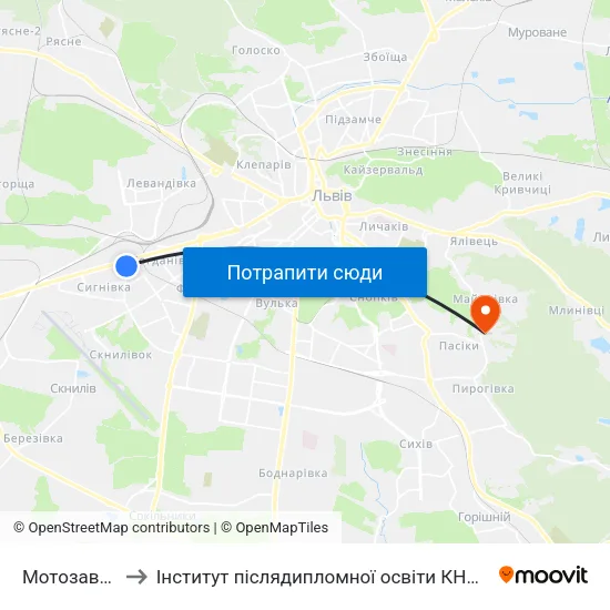 Мотозавод to Інститут післядипломної освіти КНУБА map