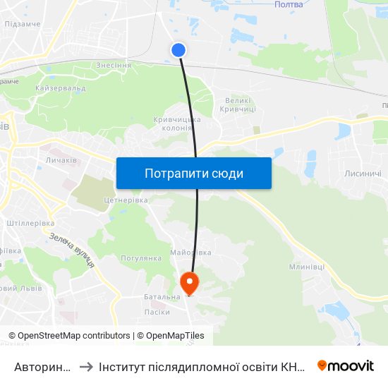 Авторинок to Інститут післядипломної освіти КНУБА map