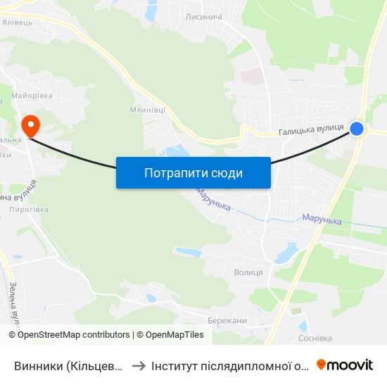 Винники (Кільцева Дорога) to Інститут післядипломної освіти КНУБА map