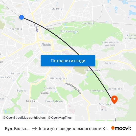 Вул. Бальзака to Інститут післядипломної освіти КНУБА map
