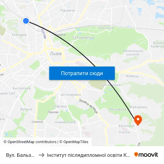 Вул. Бальзака to Інститут післядипломної освіти КНУБА map