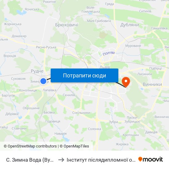 С. Зимна Вода (Вул. Західна) to Інститут післядипломної освіти КНУБА map