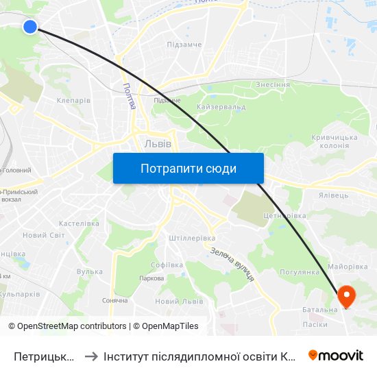 Петрицького to Інститут післядипломної освіти КНУБА map