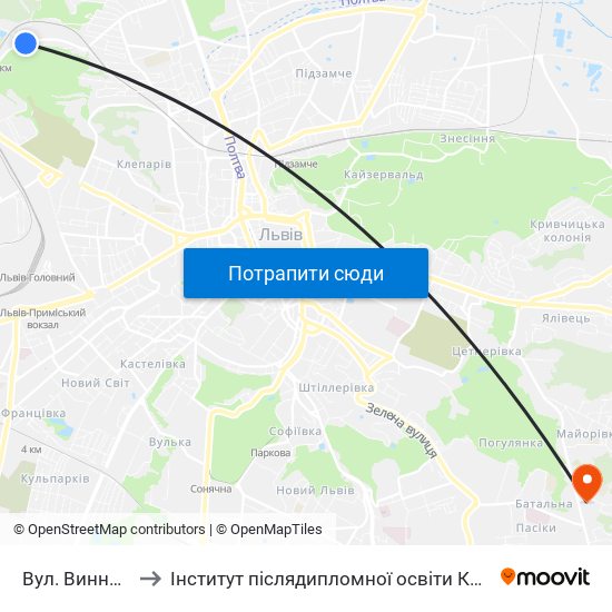 Вул. Винниця to Інститут післядипломної освіти КНУБА map