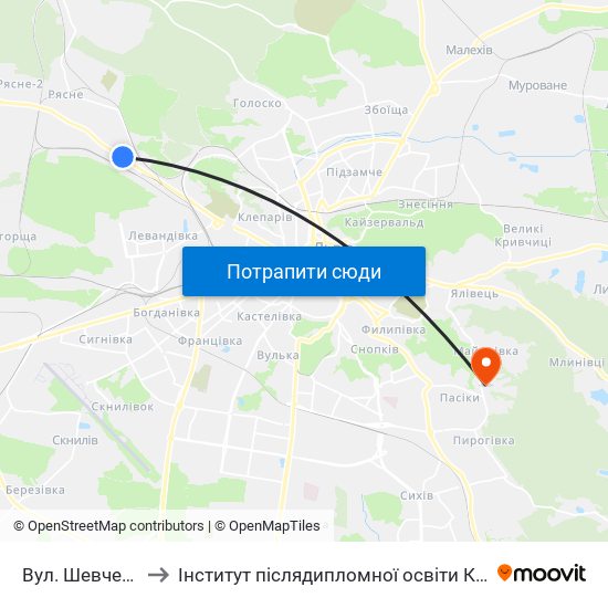 Вул. Шевченка to Інститут післядипломної освіти КНУБА map