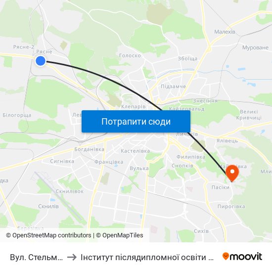 Вул. Стельмаха to Інститут післядипломної освіти КНУБА map