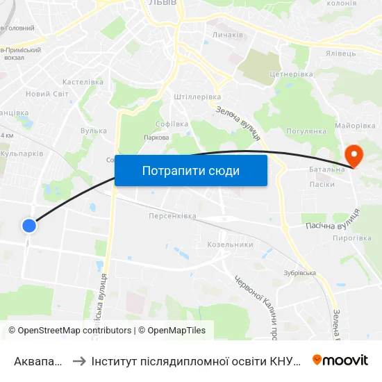 Аквапарк to Інститут післядипломної освіти КНУБА map