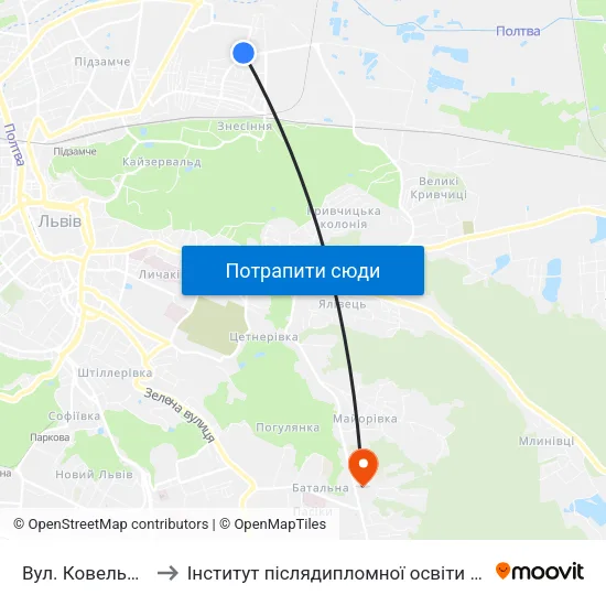 Вул. Ковельська to Інститут післядипломної освіти КНУБА map