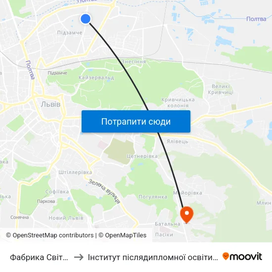 Фабрика Світанок to Інститут післядипломної освіти КНУБА map