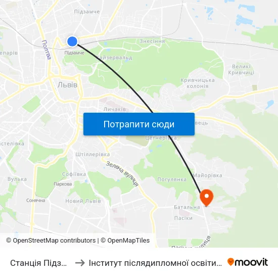 Станція Підзамче to Інститут післядипломної освіти КНУБА map