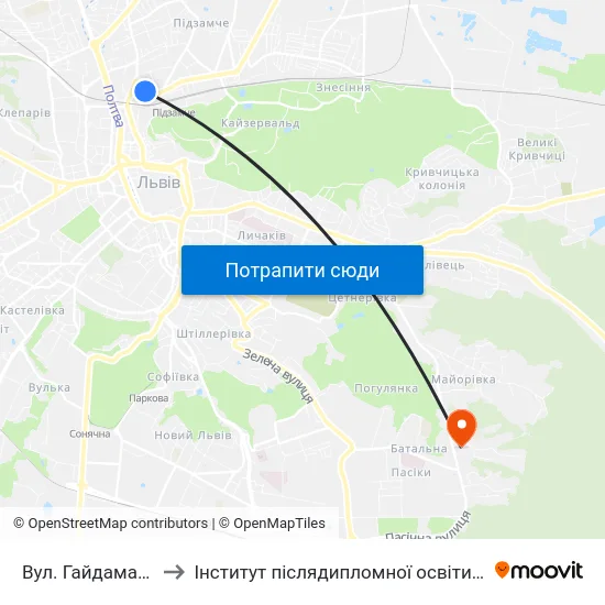 Вул. Гайдамацька to Інститут післядипломної освіти КНУБА map