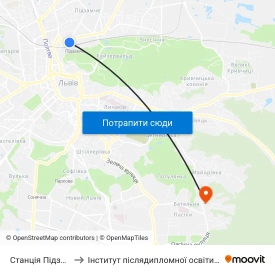 Станція Підзамче to Інститут післядипломної освіти КНУБА map