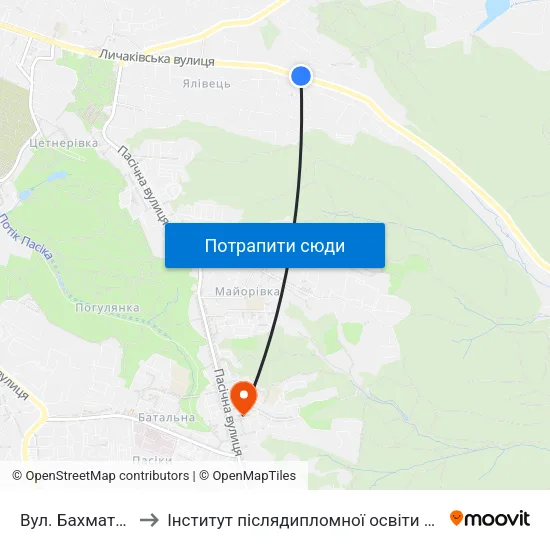 Вул. Бахматюка to Інститут післядипломної освіти КНУБА map