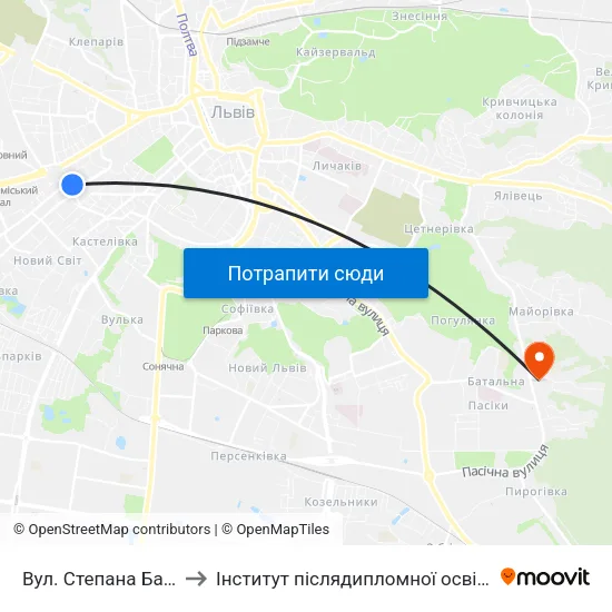 Вул. Степана Бандери to Інститут післядипломної освіти КНУБА map