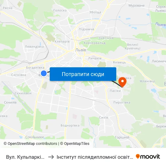 Вул. Кульпарківська to Інститут післядипломної освіти КНУБА map