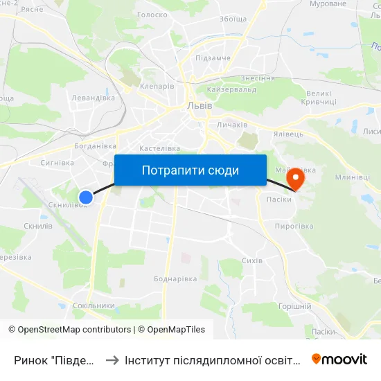Ринок "Південний" to Інститут післядипломної освіти КНУБА map