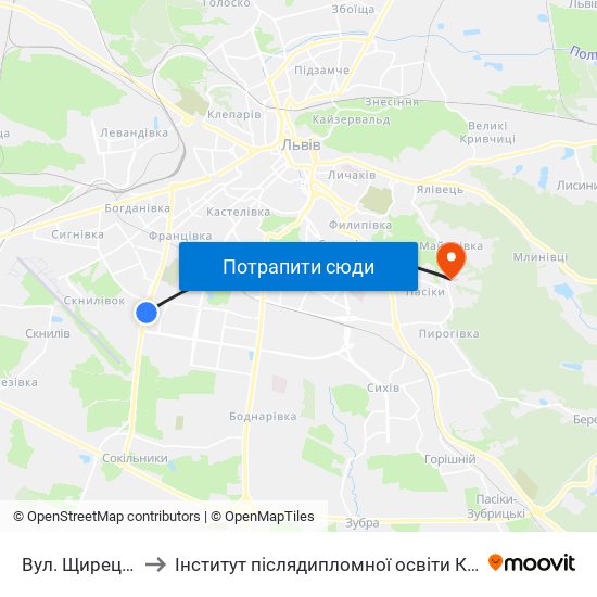 Вул. Щирецька to Інститут післядипломної освіти КНУБА map