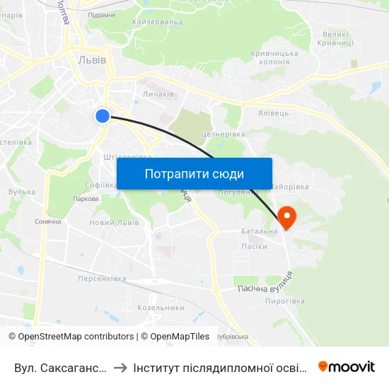 Вул. Саксаганського to Інститут післядипломної освіти КНУБА map