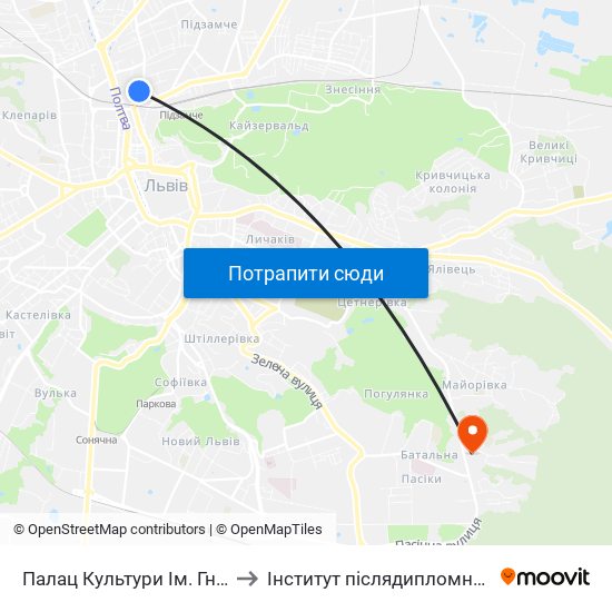 Палац Культури Ім. Гната Хоткевича to Інститут післядипломної освіти КНУБА map