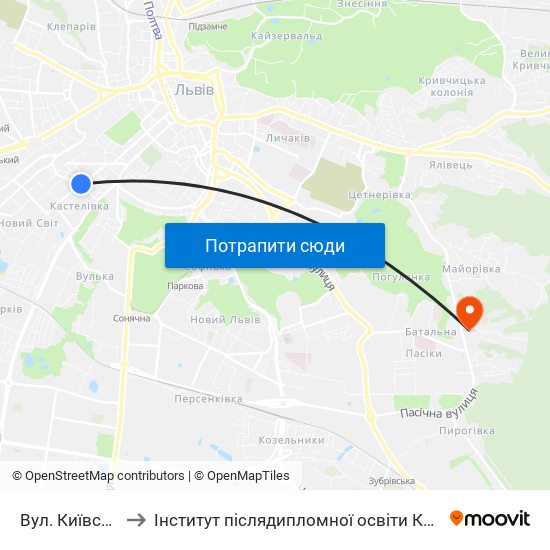 Вул. Київська to Інститут післядипломної освіти КНУБА map