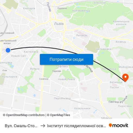 Вул. Смаль-Стоцького to Інститут післядипломної освіти КНУБА map