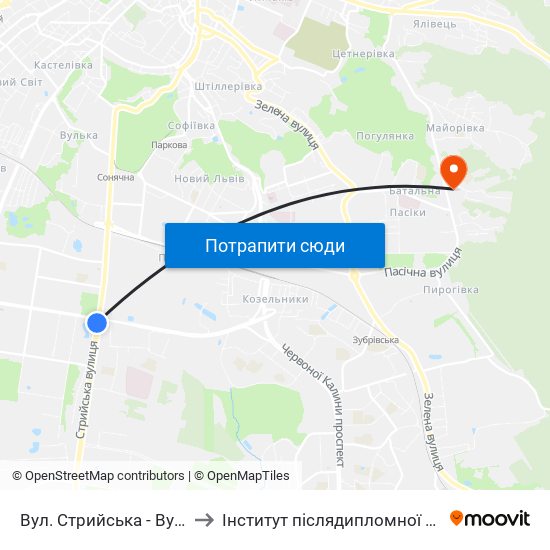 Вул. Стрийська - Вул. Наукова to Інститут післядипломної освіти КНУБА map