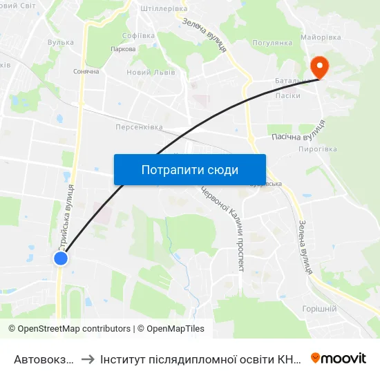 Автовокзал to Інститут післядипломної освіти КНУБА map