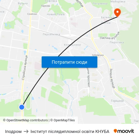 Іподром to Інститут післядипломної освіти КНУБА map
