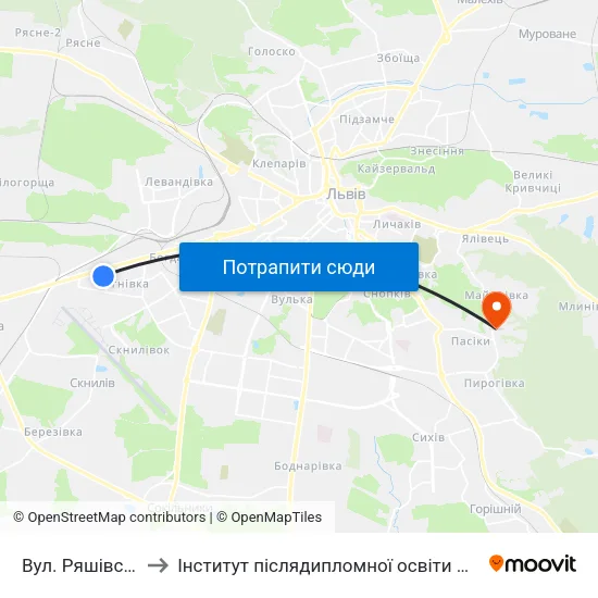 Вул. Ряшівська to Інститут післядипломної освіти КНУБА map
