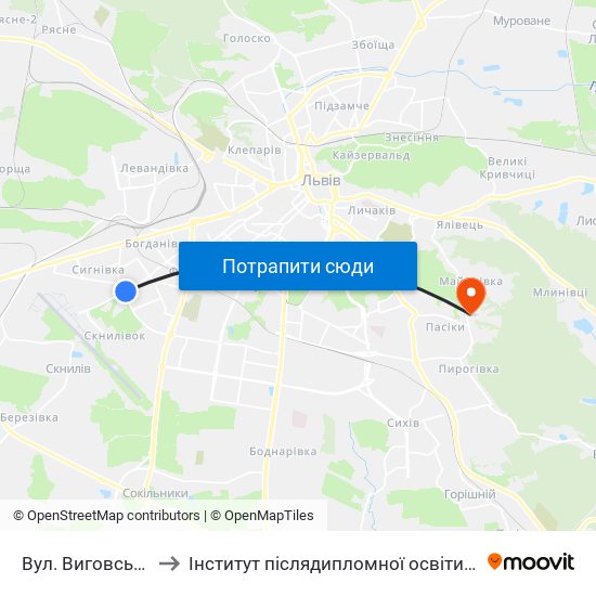 Вул. Виговського to Інститут післядипломної освіти КНУБА map