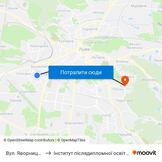 Вул. Яворницького to Інститут післядипломної освіти КНУБА map