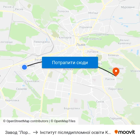 Завод "Лорта" to Інститут післядипломної освіти КНУБА map