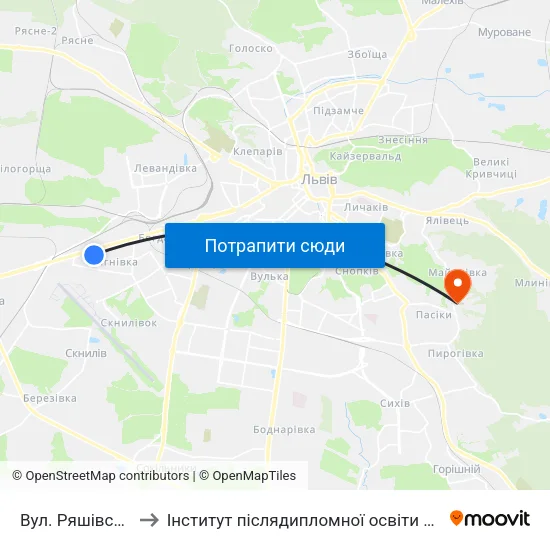 Вул. Ряшівськаt to Інститут післядипломної освіти КНУБА map