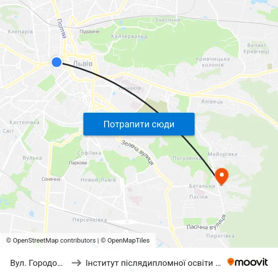 Вул. Городоцька to Інститут післядипломної освіти КНУБА map