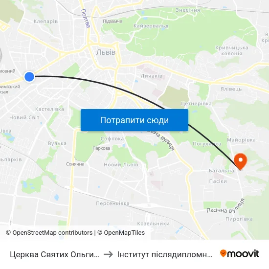 Церква Святих Ольги Та Єлизавети to Інститут післядипломної освіти КНУБА map