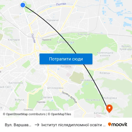 Вул. Варшавська to Інститут післядипломної освіти КНУБА map