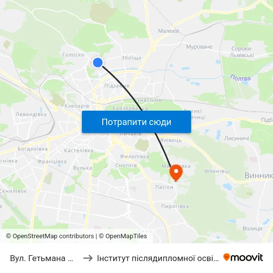 Вул. Гетьмана Мазепи to Інститут післядипломної освіти КНУБА map