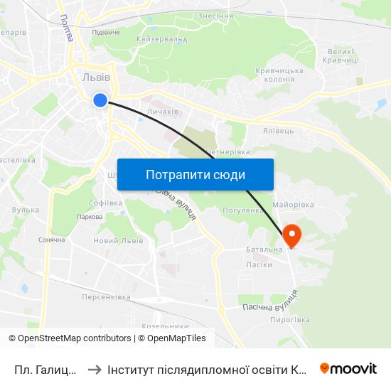 Пл. Галицька to Інститут післядипломної освіти КНУБА map