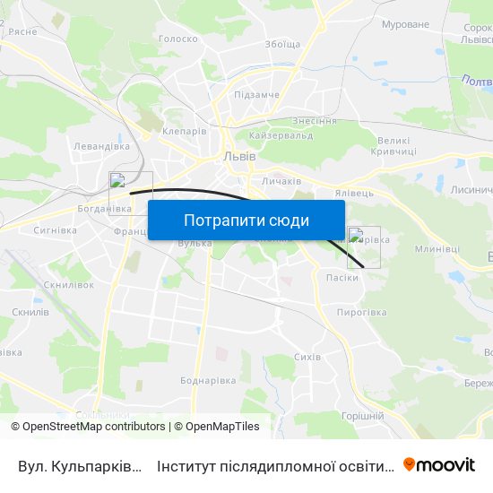 Вул. Кульпарківська to Інститут післядипломної освіти КНУБА map