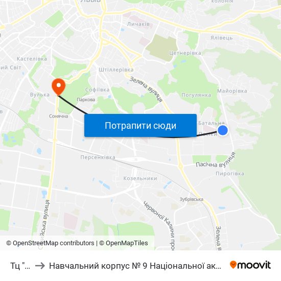 Тц "Метро-2" to Навчальний корпус № 9 Національної академії сухопутних військ України імені гетьмана Петра Сагайдач map