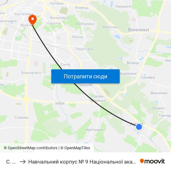 С. Давидів to Навчальний корпус № 9 Національної академії сухопутних військ України імені гетьмана Петра Сагайдач map