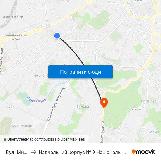 Вул. Митрополита Андрея to Навчальний корпус № 9 Національної академії сухопутних військ України імені гетьмана Петра Сагайдач map